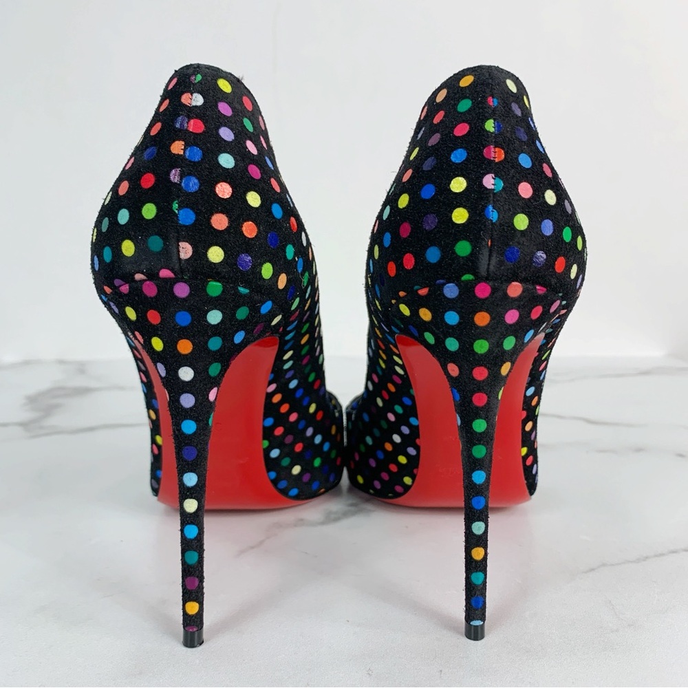 Christian Louboutin Hot Chick 100mm Suede Multi Polka Dot Scallop Pump Size 39 - Picture 8 of 16